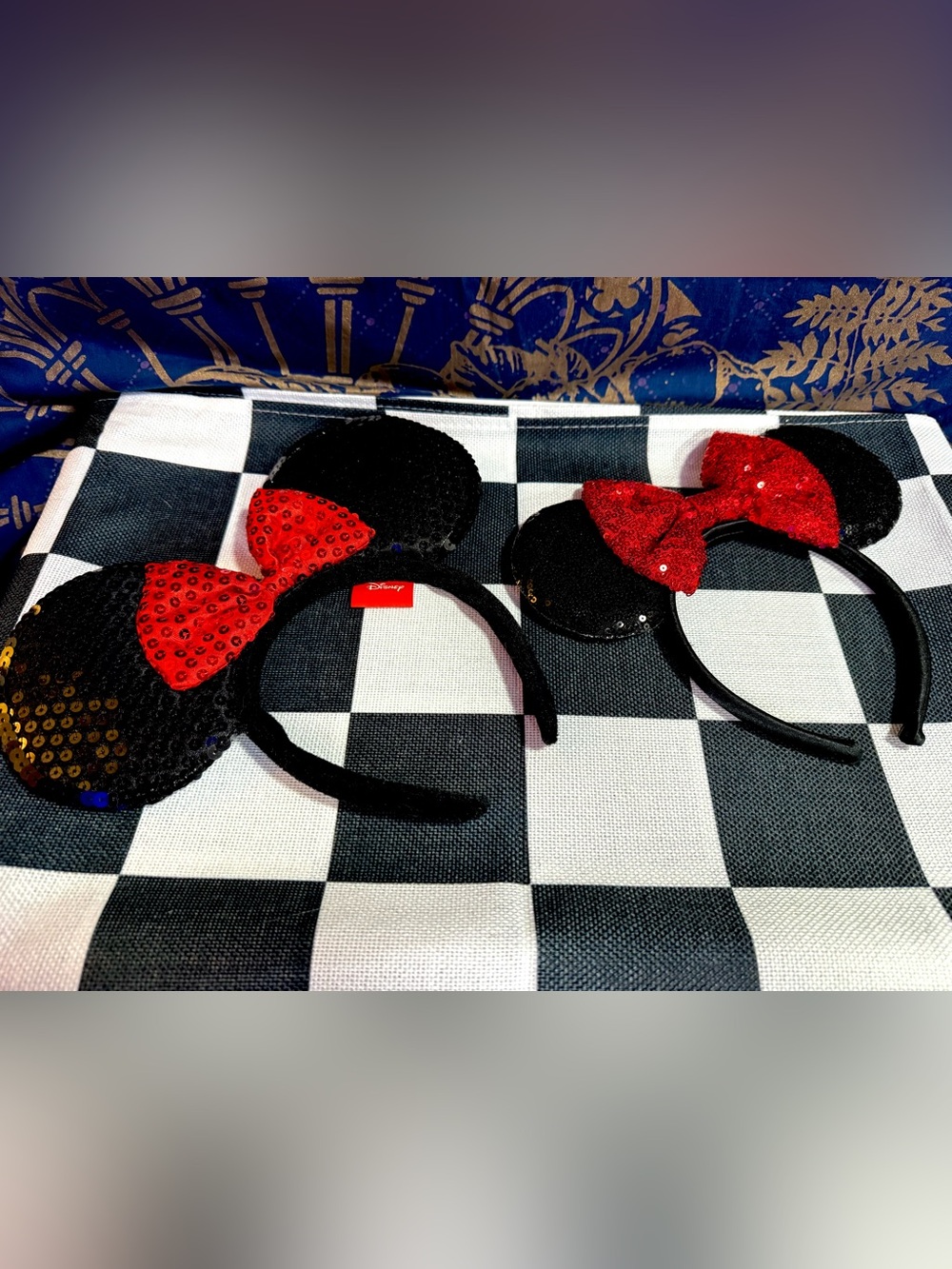 Disney Parks Minnie Mouse Classic Red Bow Black Ears Sequin Headband 2 Sizes